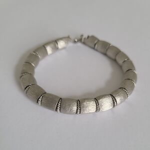 Vintage CROWN TRIFARI Beaded Silver Tone Brushed Matte Finish Statement Bracelet